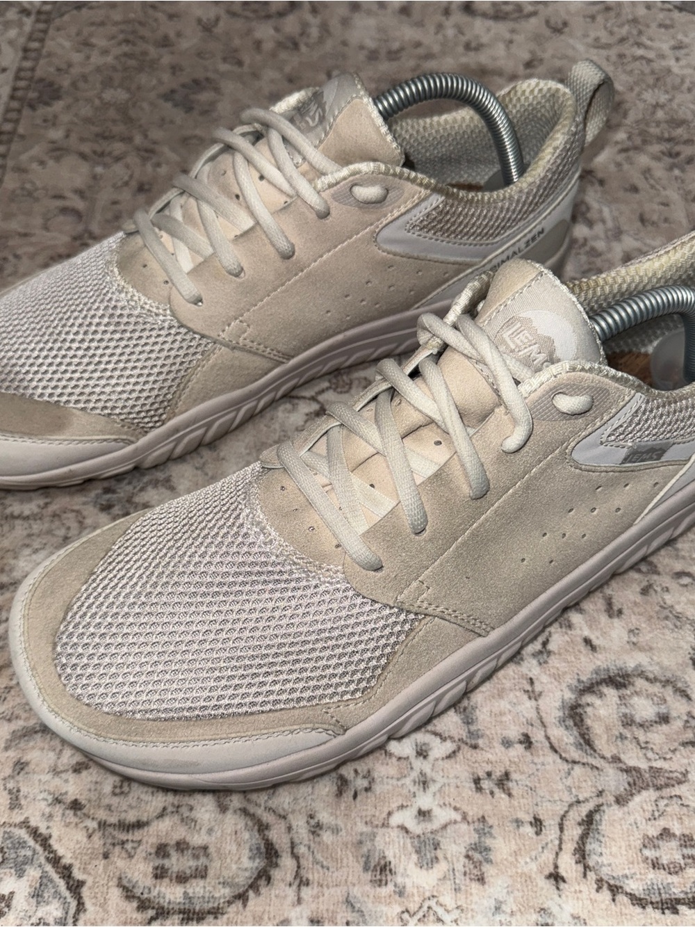 Lems Primal Zen Men’s 9.5 White/Sand Low Top Lace-Up Mesh Sneakers Cork Insole